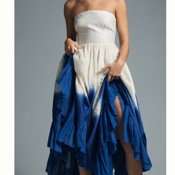 NWT Anthropologie Samant Chauhan Strapless Ombre Cotton/ Silk Pockets Maxi Dress - Picture 4 of 14